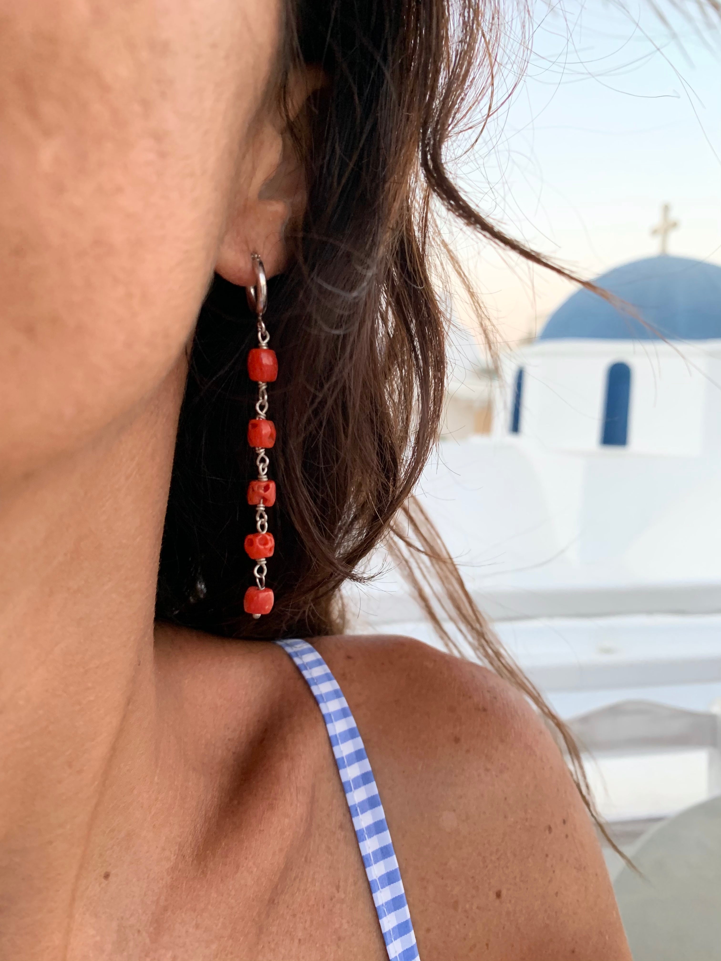 Orecchini Eardrop In Argento S925 Con Corindone Rosso – Fatto A Mano, Stile Letterario, Gioielli Artigianali Thailandesi